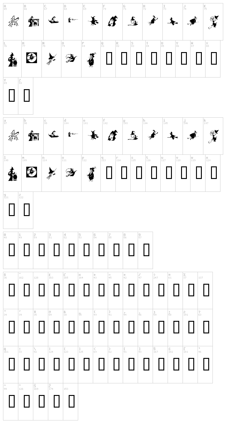 KR Oh Witchy Poo font map
